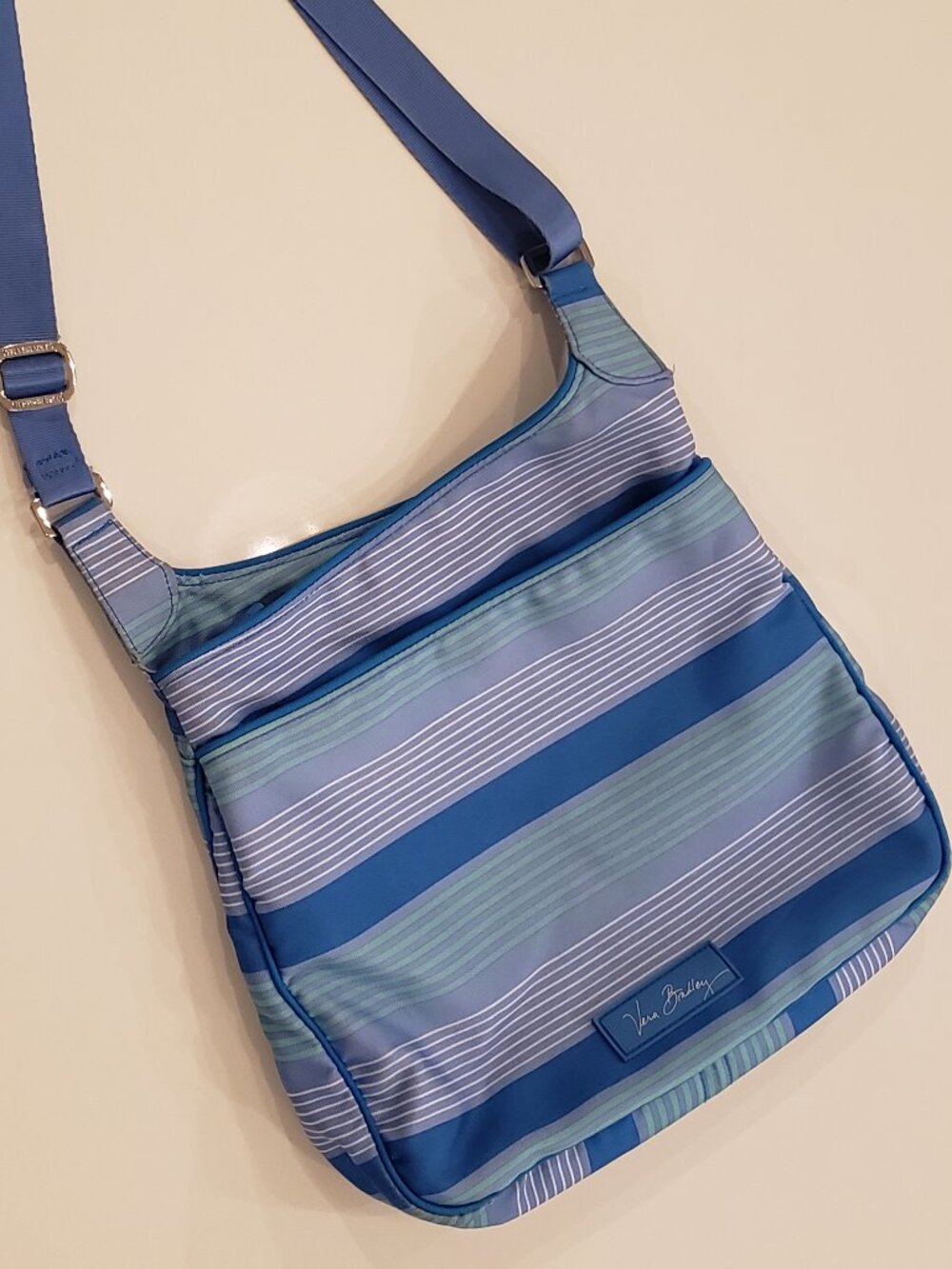 Vera Bradley  Water Resistant Lighten Up Blue Strip Slim Crossbody Bag
